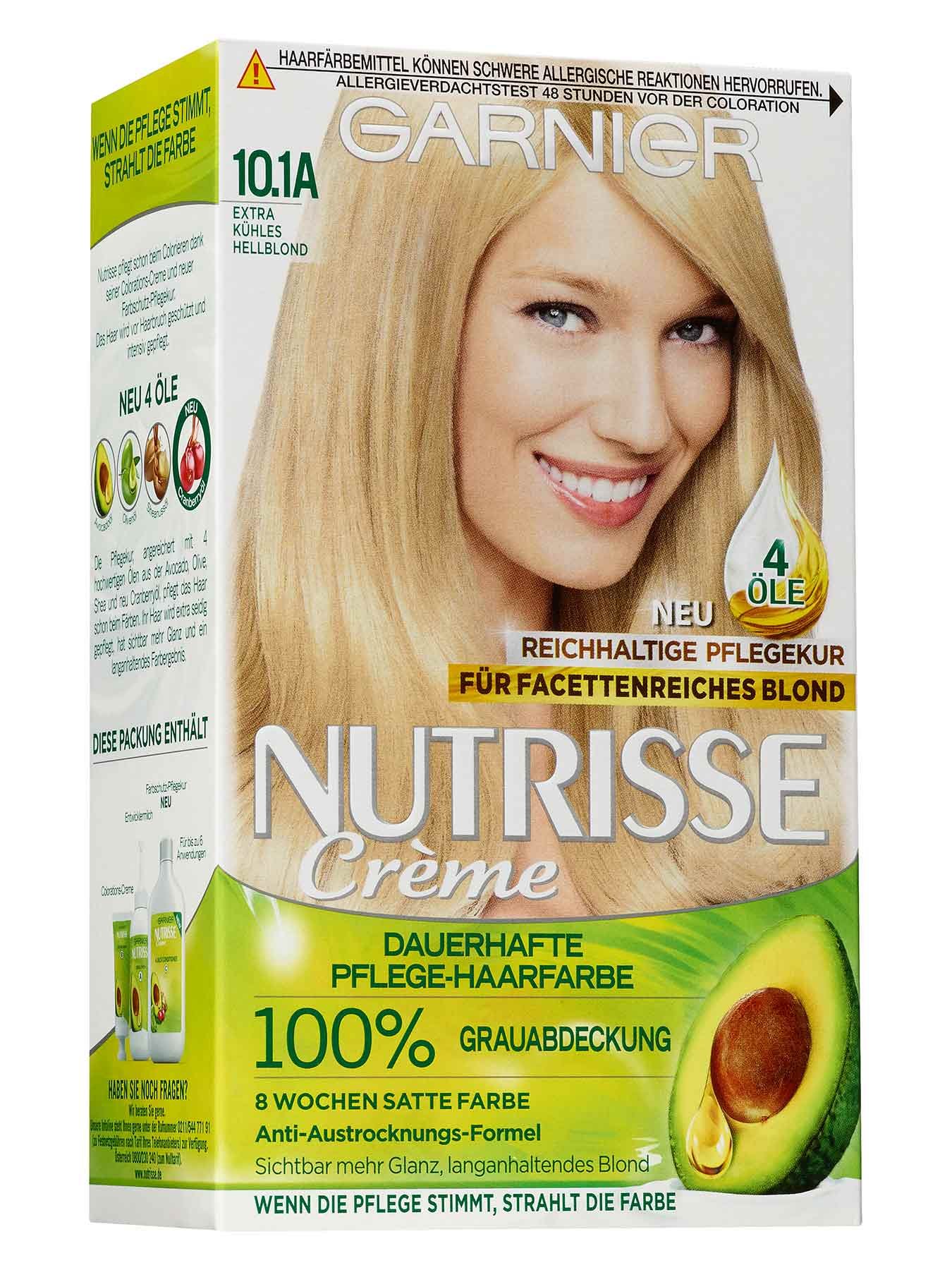 10-1AExtraKuehlesHellblondDauerhaftePflegeHaarfarbeNutrisseCreme1StkVorderseiteGarnierDE-gr